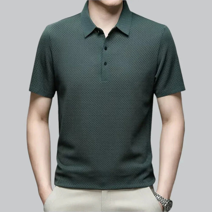 Men’s Textured Knit Polo Shirt | Breathable Stretch Fabric | Smart-Casual Essential