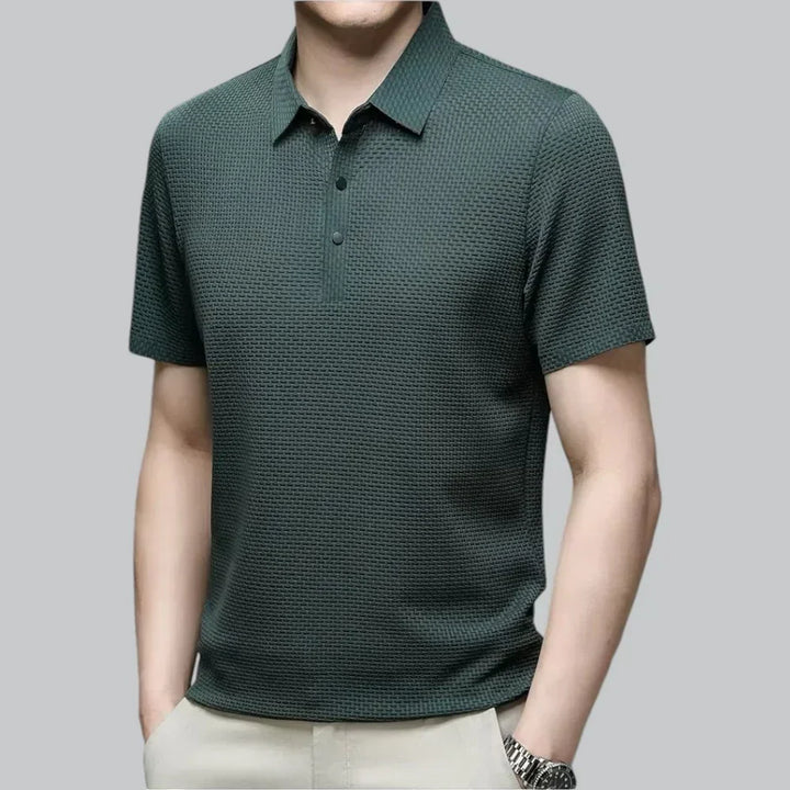 Men’s Textured Knit Polo Shirt | Breathable Stretch Fabric | Smart-Casual Essential