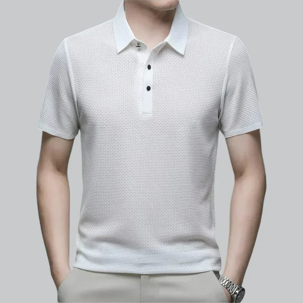 Men’s Textured Knit Polo Shirt | Breathable Stretch Fabric | Smart-Casual Essential