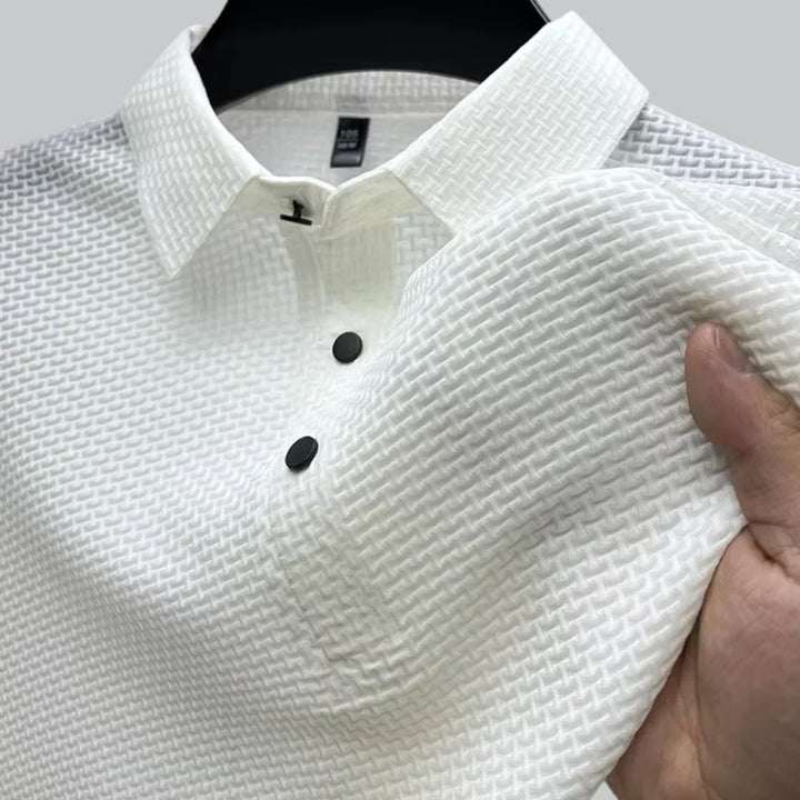 Men’s Textured Knit Polo Shirt | Breathable Stretch Fabric | Smart-Casual Essential