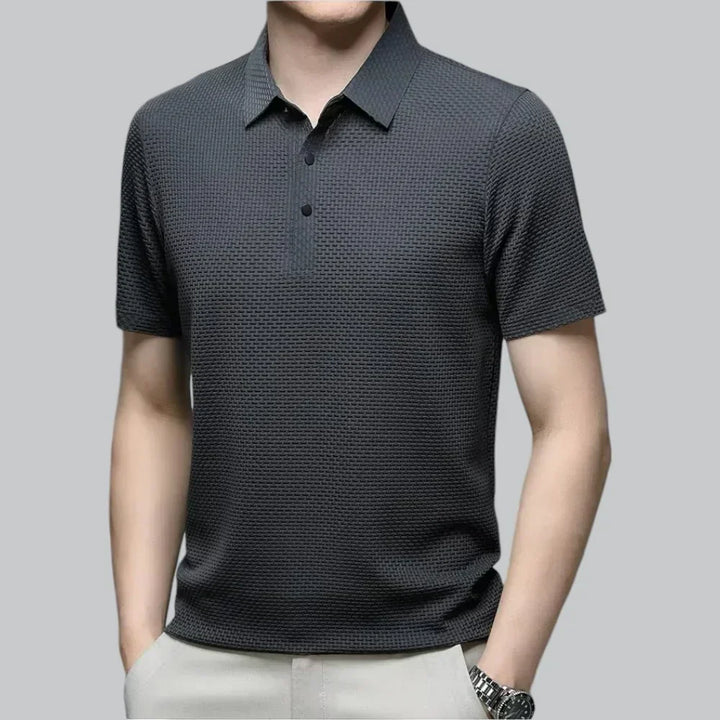 Men’s Textured Knit Polo Shirt | Breathable Stretch Fabric | Smart-Casual Essential