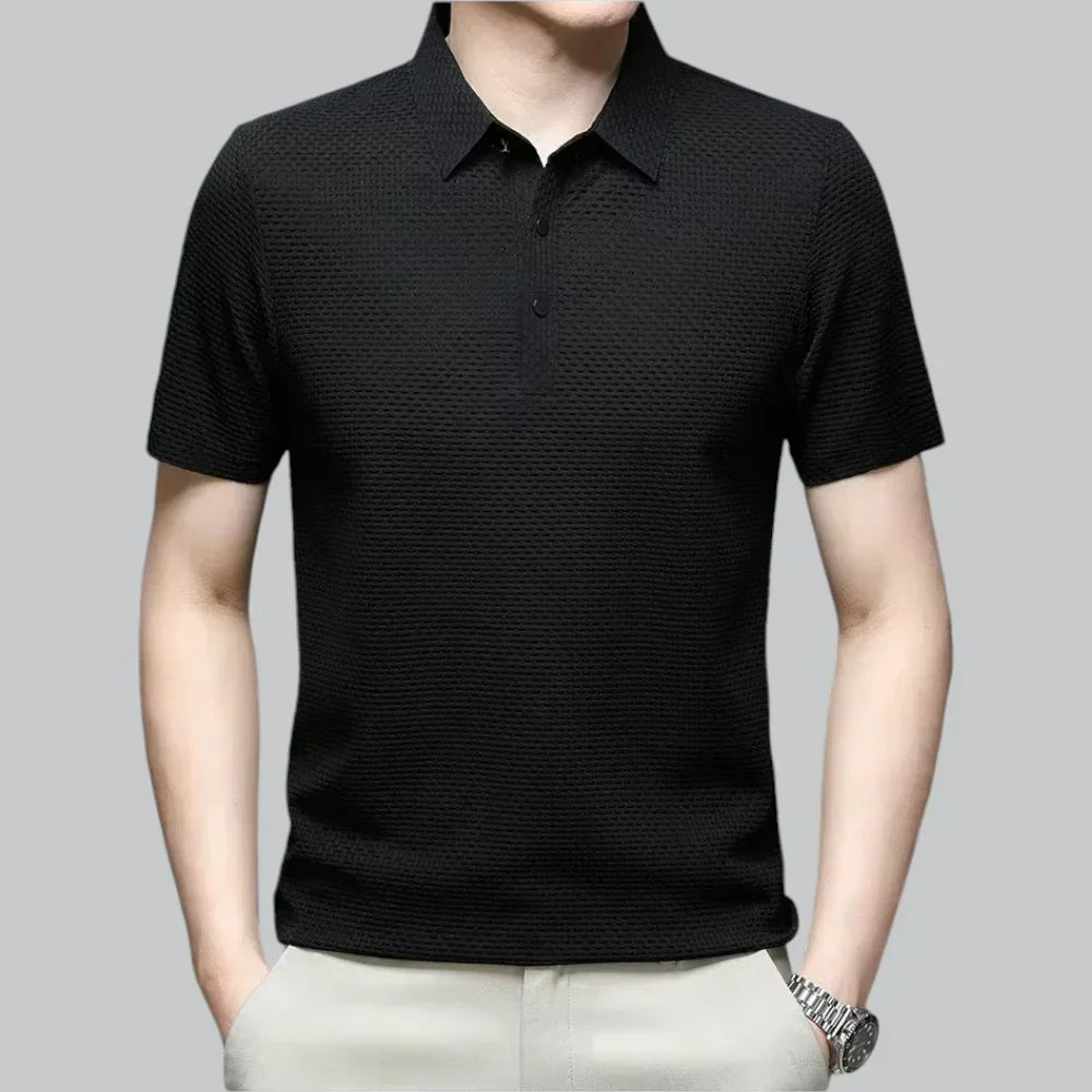 Men’s Textured Knit Polo Shirt | Breathable Stretch Fabric | Smart-Casual Essential