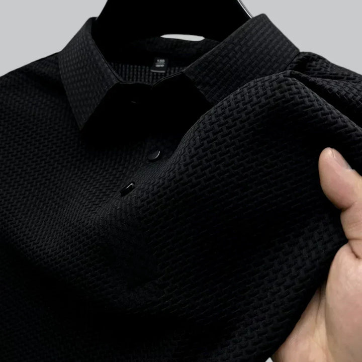 Men’s Textured Knit Polo Shirt | Breathable Stretch Fabric | Smart-Casual Essential