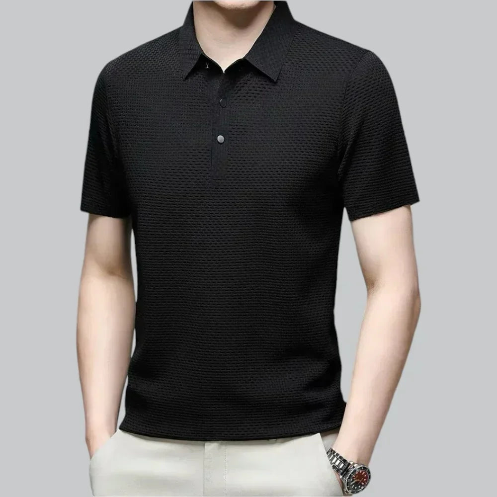 Men’s Textured Knit Polo Shirt | Breathable Stretch Fabric | Smart-Casual Essential