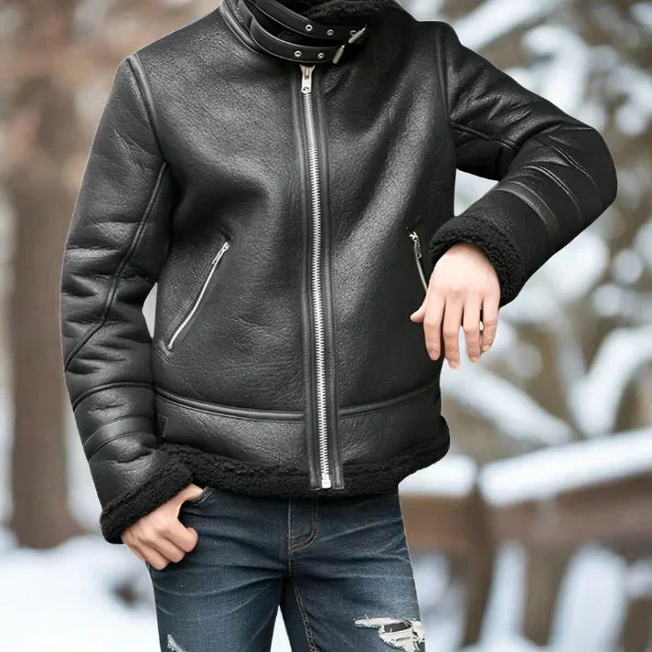 Men’s Faux Shearling Aviator Jacket | Winter Bomber Style | Vegan Leather Outer