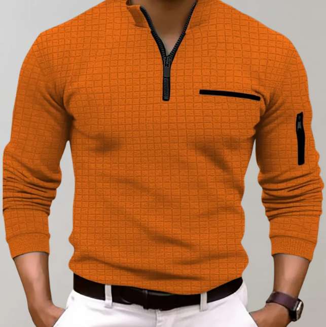 Men's Grid Knit Pullover | Zip Collar | Lightweight Long Sleeve Top