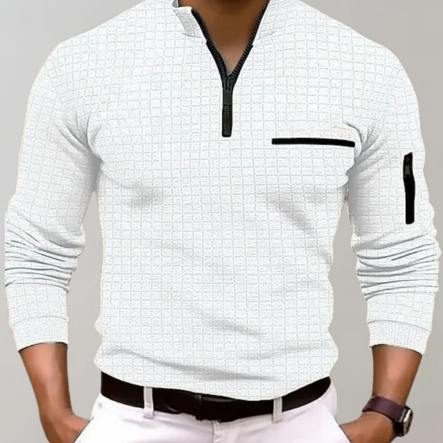 Men's Grid Knit Pullover | Zip Collar | Lightweight Long Sleeve Top