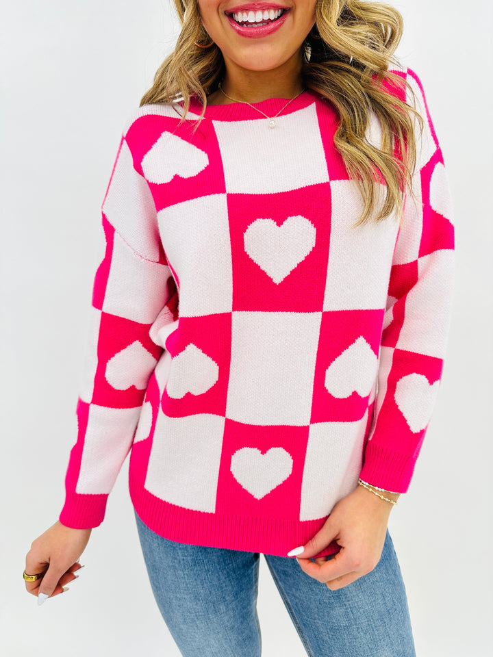 Ottilie - Valentine's Day Sweater with Checkered Hearts