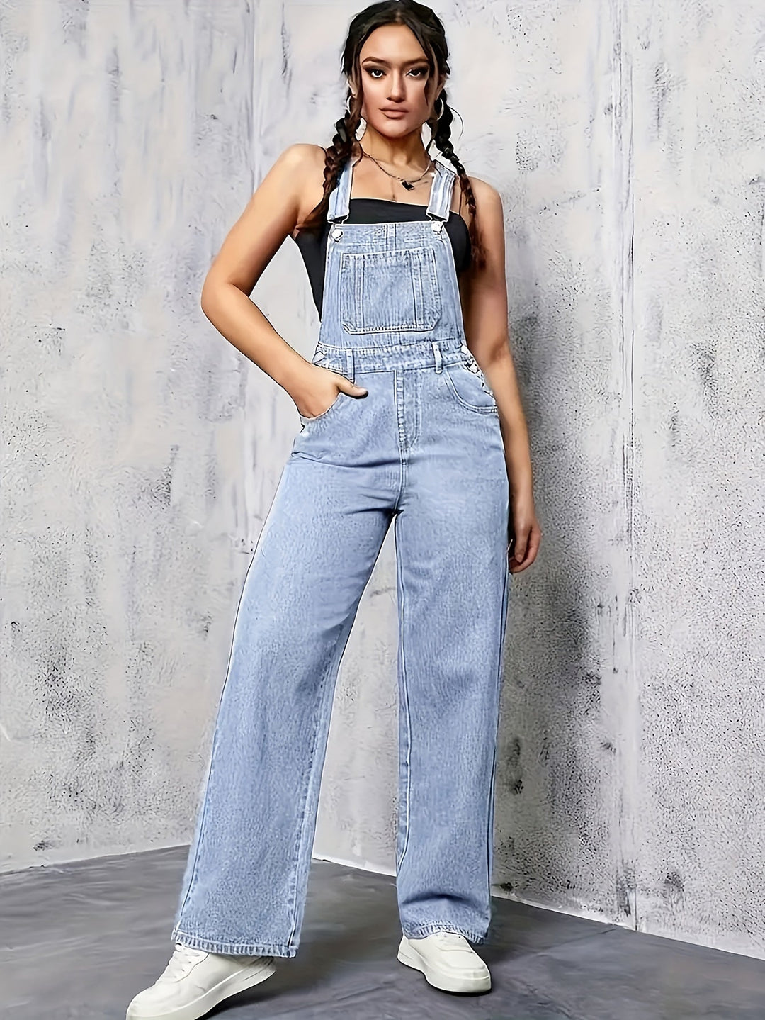 Wide-Leg Denim Overalls | Classic Light Wash | Relaxed Fit | Casual Everyday Style