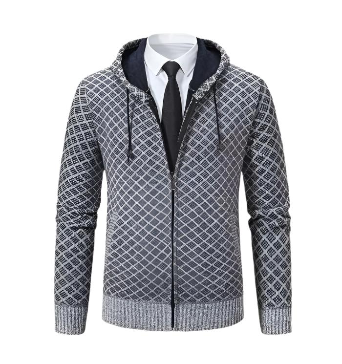 Men’s Knit Zip Hoodie | Diamond Pattern | Casual Layering Jacket