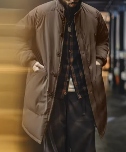 Men’s Quilted Winter Overcoat | Longline Design | Button Closure