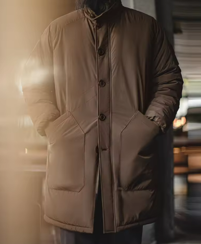 Men’s Quilted Winter Overcoat | Longline Design | Button Closure