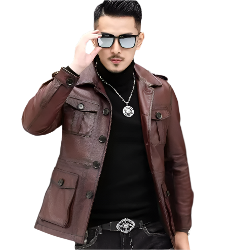 Men’s Faux Leather Field Jacket | Utility Pockets | Midweight Fall Outerwear