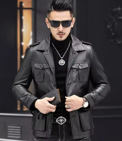 Men’s Faux Leather Field Jacket | Utility Pockets | Midweight Fall Outerwear