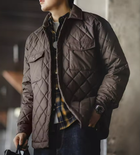 Quilted Shirt Jacket for Men | Diamond Stitching | Lightweight Outer Layer