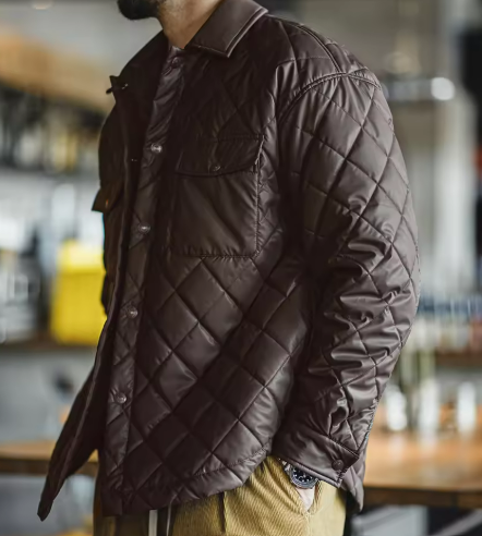 Quilted Shirt Jacket for Men | Diamond Stitching | Lightweight Outer Layer