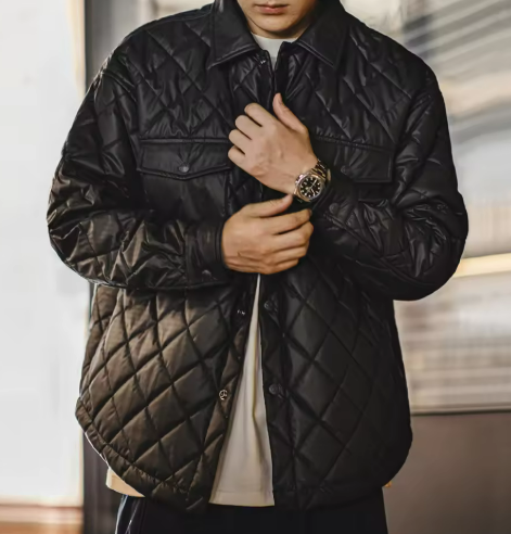 Quilted Shirt Jacket for Men | Diamond Stitching | Lightweight Outer Layer