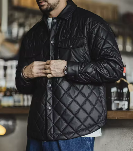 Quilted Shirt Jacket for Men | Diamond Stitching | Lightweight Outer Layer