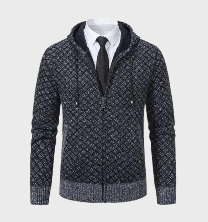 Men’s Knit Zip Hoodie | Diamond Pattern | Casual Layering Jacket