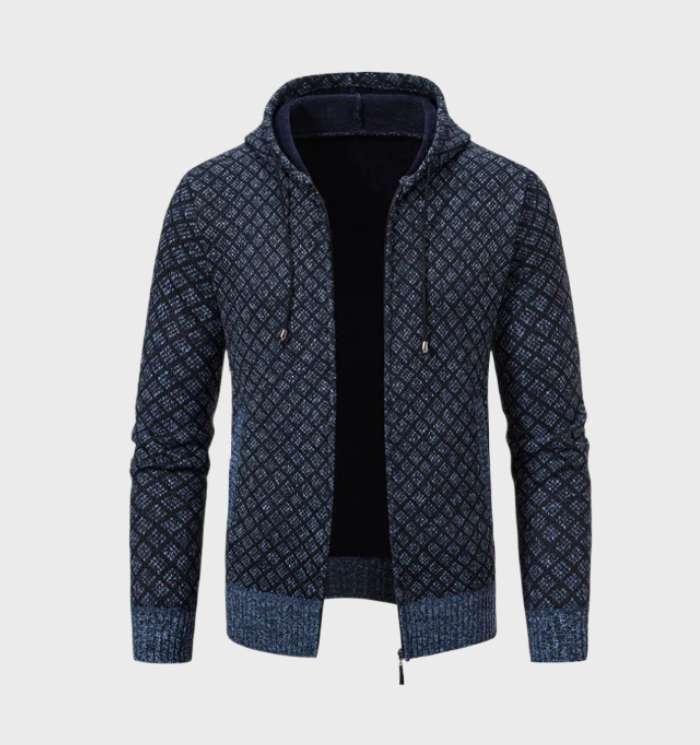 Men’s Knit Zip Hoodie | Diamond Pattern | Casual Layering Jacket
