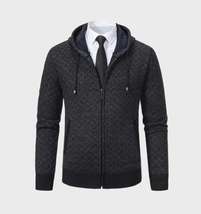 Men’s Knit Zip Hoodie | Diamond Pattern | Casual Layering Jacket