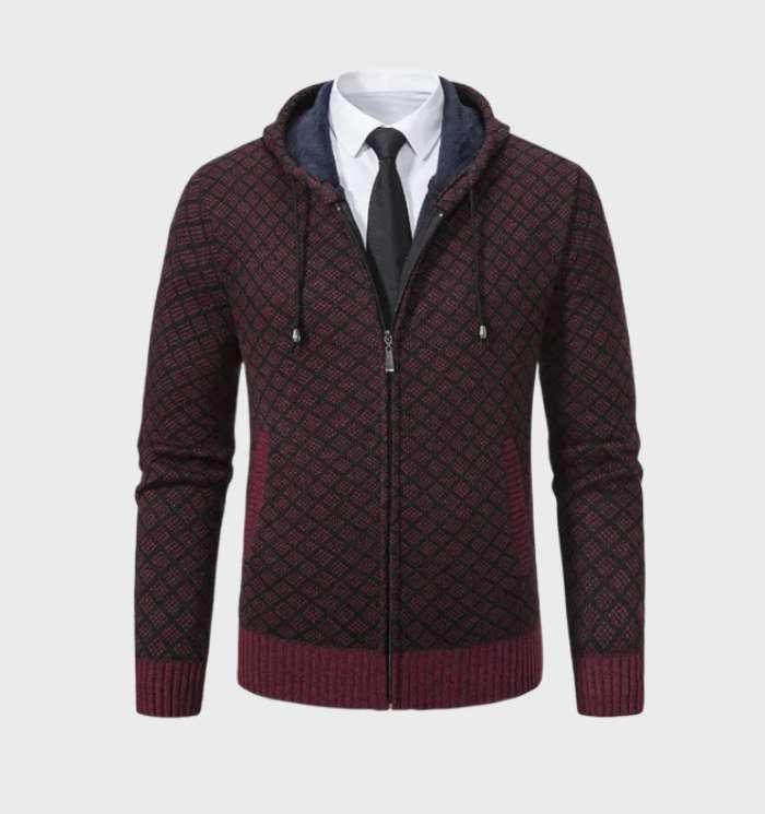 Men’s Knit Zip Hoodie | Diamond Pattern | Casual Layering Jacket