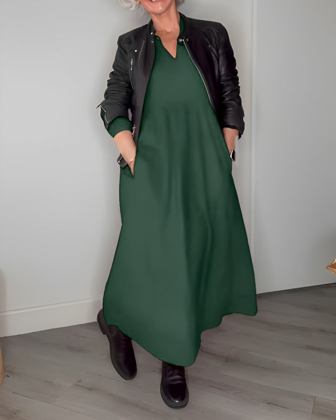 Amanda - The slimming long dress with V-neckline