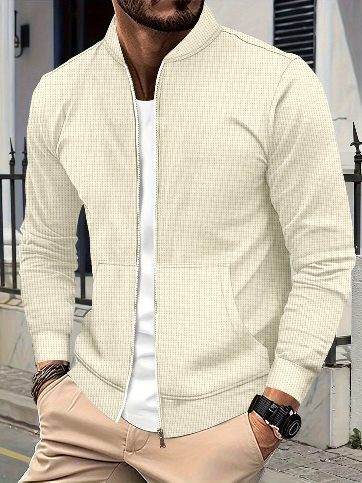 Men's Textured Knit Bomber Jacket | Casual Zip-Up | Lightweight Streetwear Layer