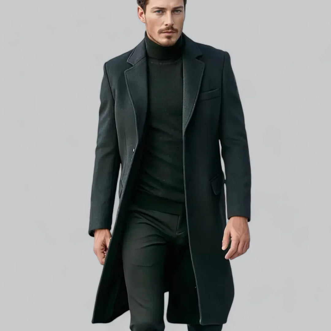 Men’s Wool-Blend Overcoat | Single-Breasted Long Jacket | Formal Winter Outerwear