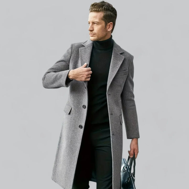 Men’s Wool-Blend Overcoat | Single-Breasted Long Jacket | Formal Winter Outerwear