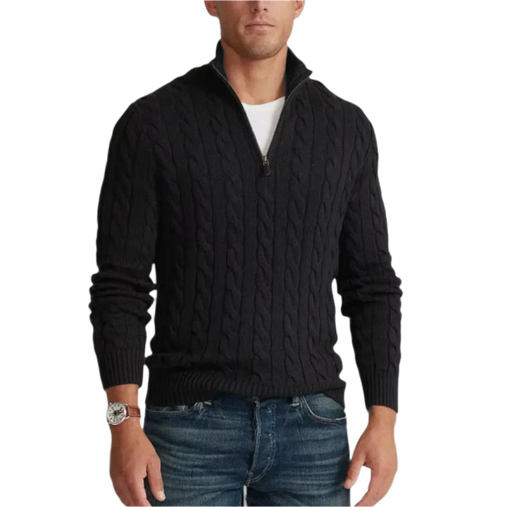 Men’s Cable Knit Quarter-Zip Sweater | Midweight Cotton Blend | Casual Fall Layer
