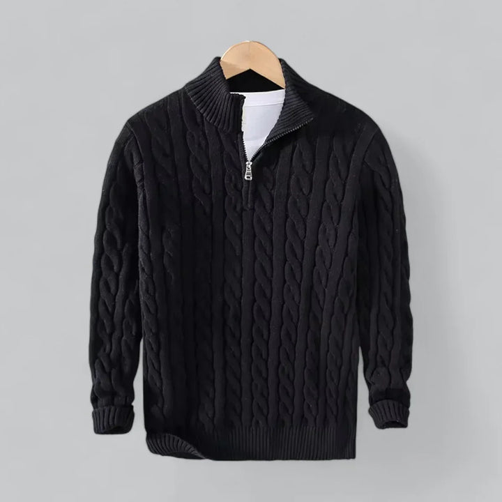 Men’s Cable Knit Quarter-Zip Sweater | Midweight Cotton Blend | Casual Fall Layer