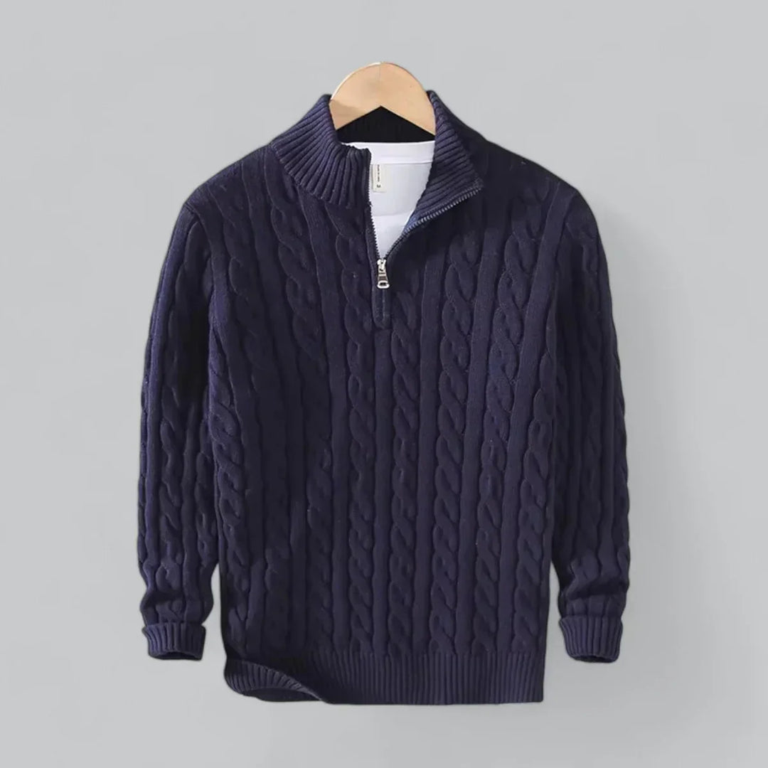 Men’s Cable Knit Quarter-Zip Sweater | Midweight Cotton Blend | Casual Fall Layer
