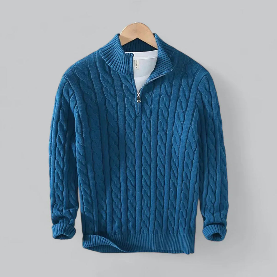 Men’s Cable Knit Quarter-Zip Sweater | Midweight Cotton Blend | Casual Fall Layer