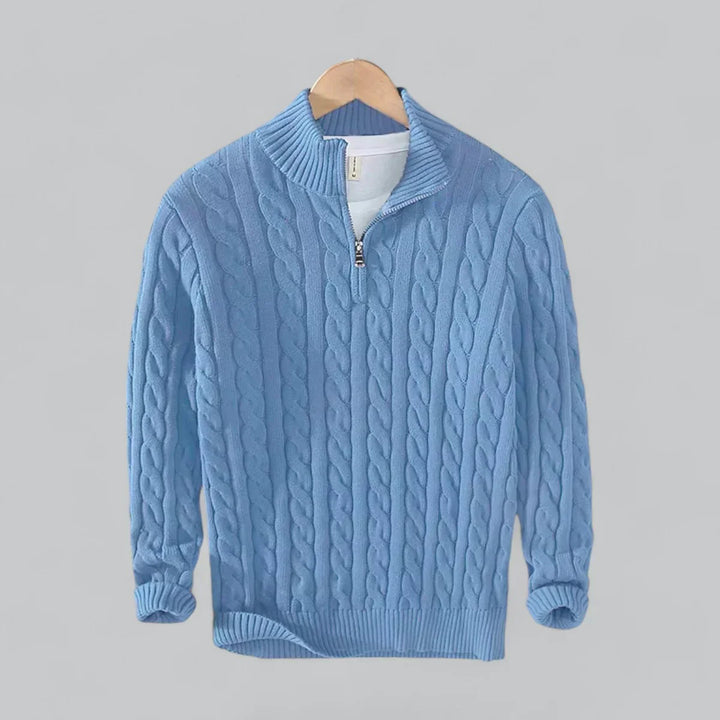 Men’s Cable Knit Quarter-Zip Sweater | Midweight Cotton Blend | Casual Fall Layer