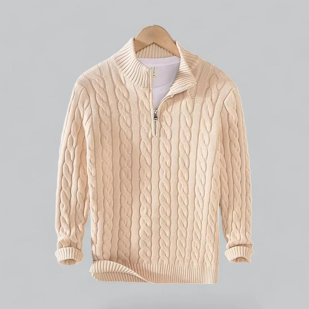 Men’s Cable Knit Quarter-Zip Sweater | Midweight Cotton Blend | Casual Fall Layer