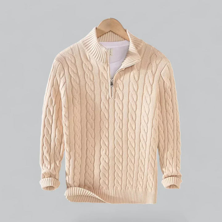 Men’s Cable Knit Quarter-Zip Sweater | Midweight Cotton Blend | Casual Fall Layer