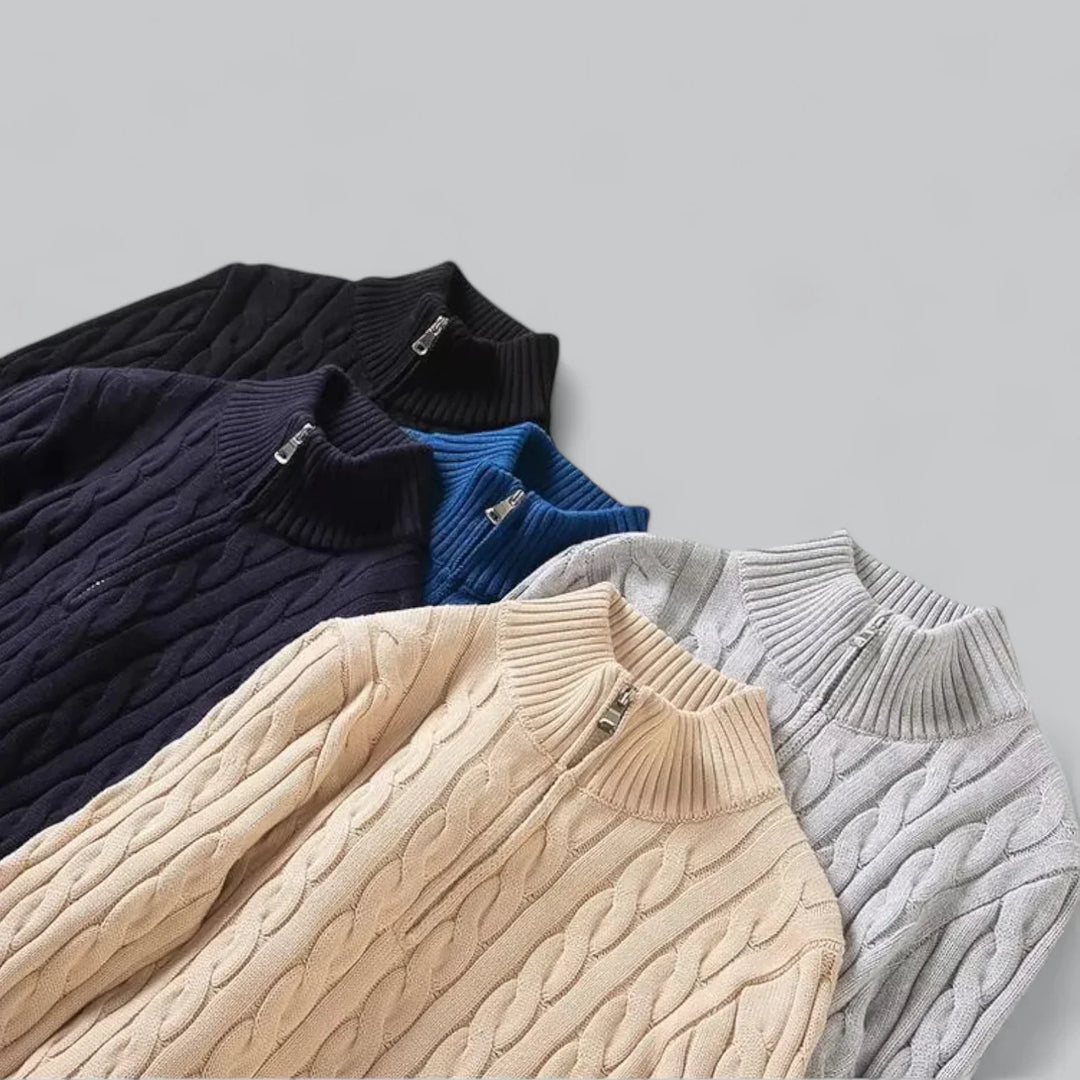 Men’s Cable Knit Quarter-Zip Sweater | Midweight Cotton Blend | Casual Fall Layer