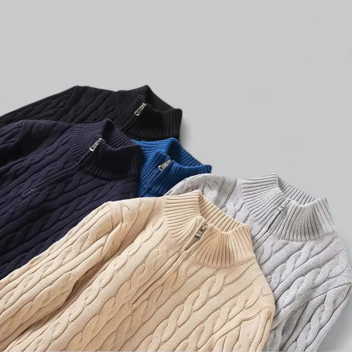 Men’s Cable Knit Quarter-Zip Sweater | Midweight Cotton Blend | Casual Fall Layer