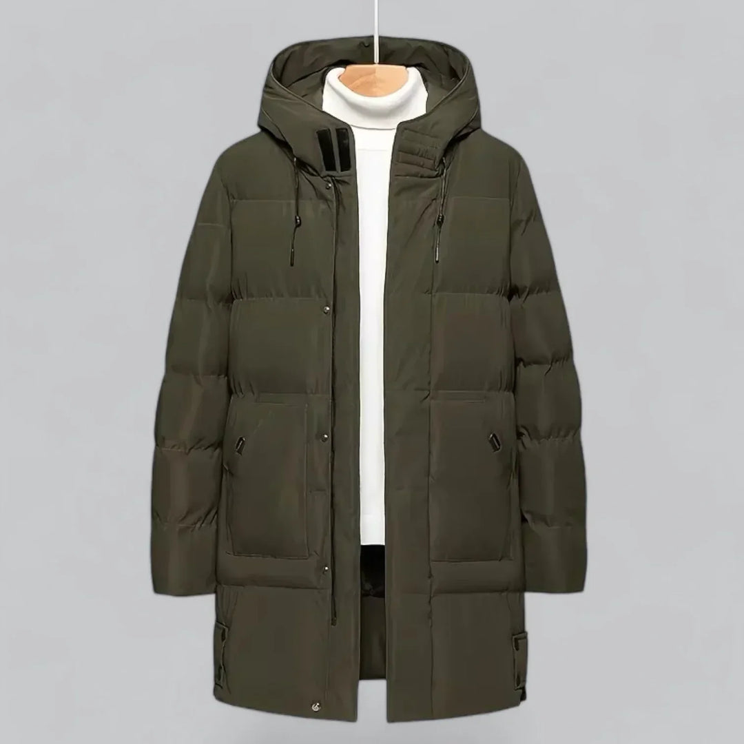 Parka longue matelassée pour homme | Manteau d'hiver isolé à capuche pour temps froid