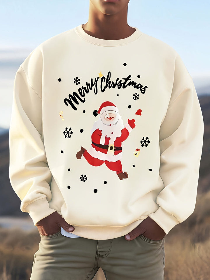 Men's Christmas Graphic Sweatshirt | Santa Print Pullover | Holiday Fleece Crew