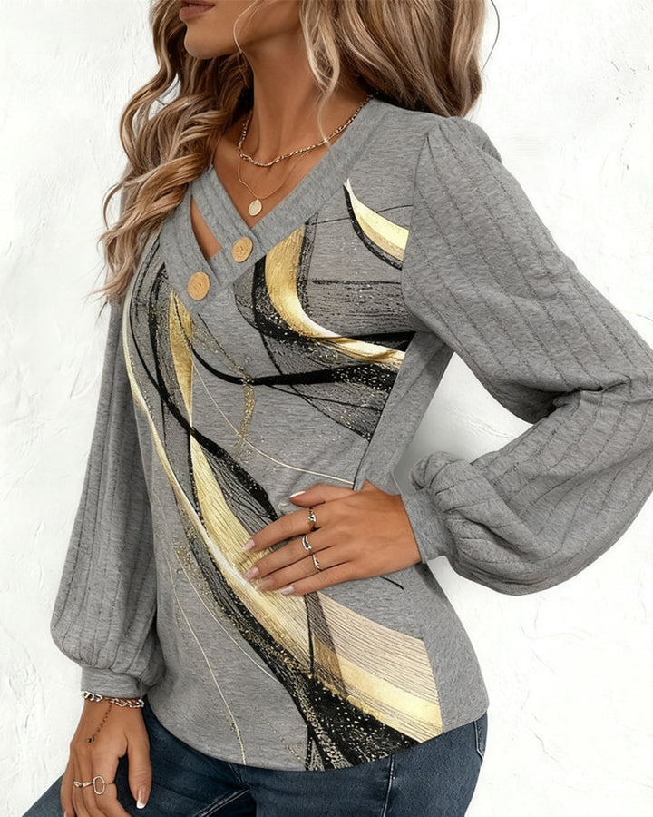Briavine - Elegant Striped Blouse with Puffed Lantern Sleeves