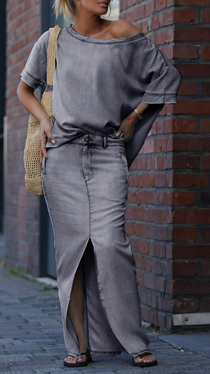 Mireya - Women's Casual Tencel Denim Set with Round Neckline