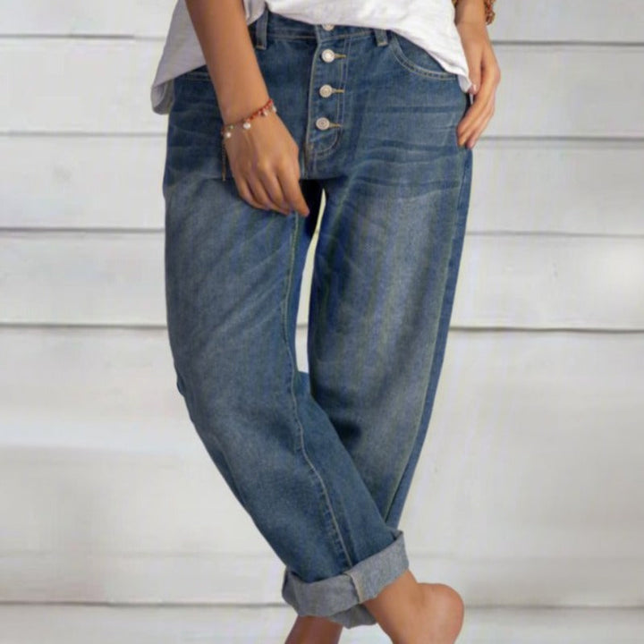 Women's Relaxed Fit Boyfriend Jeans | Button Fly Mid-Rise Denim | Casual Everyday Wear