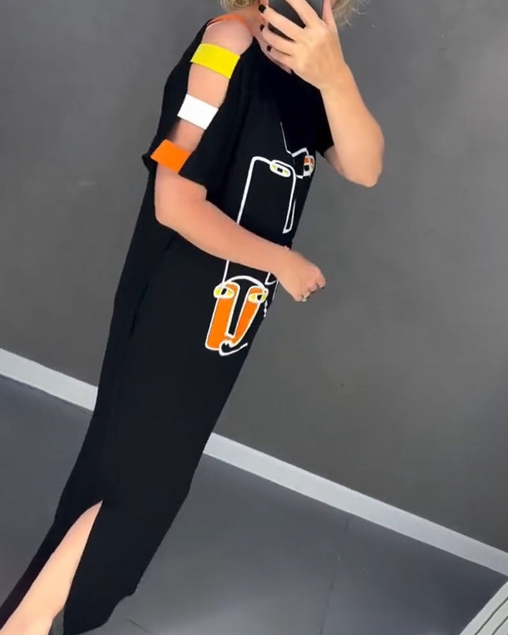 Primina - Off-the-shoulder dress with cutout print and slit