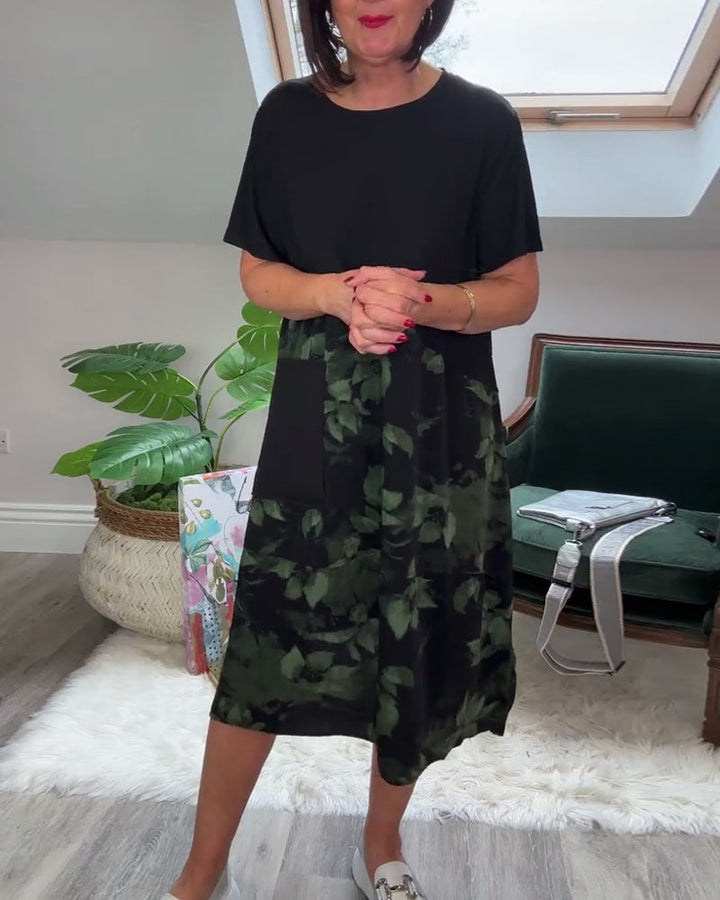 Fien - Floral Print Patchwork Casual Dress