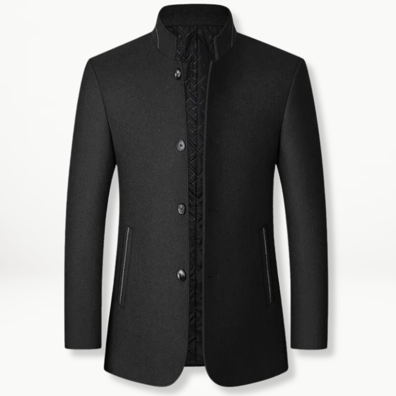 Men’s Stand Collar Wool-Blend Coat | Button-Up Dress Jacket | Midweight Fall Outerwear