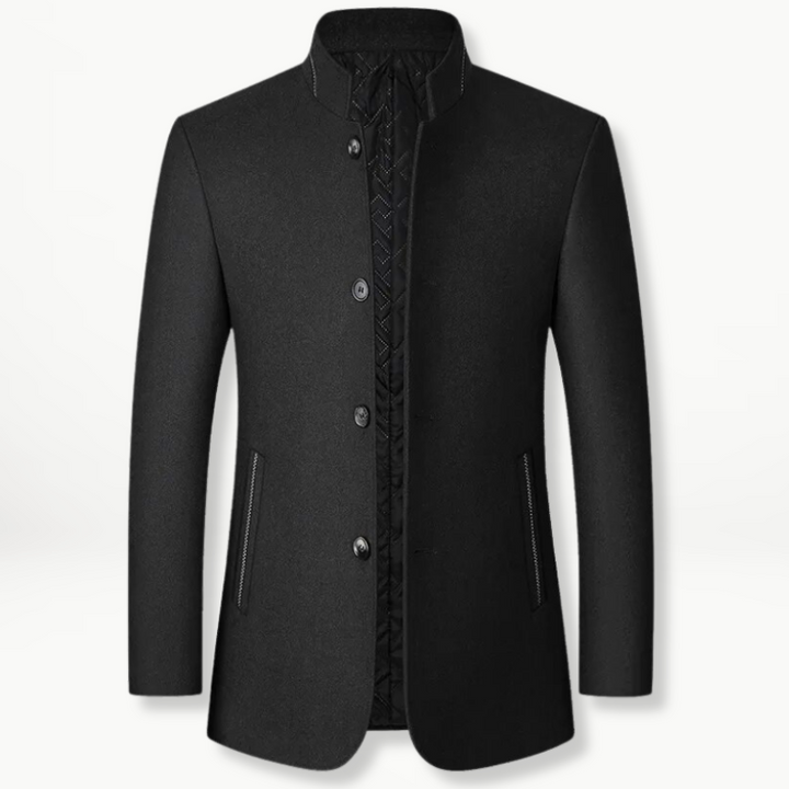 Men’s Stand Collar Wool-Blend Coat | Button-Up Dress Jacket | Midweight Fall Outerwear