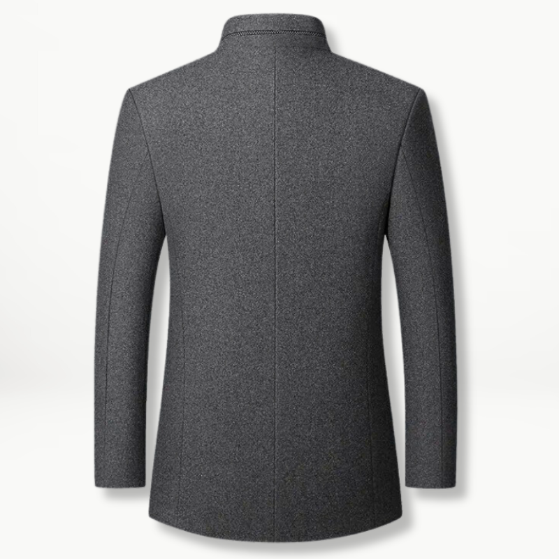 Men’s Stand Collar Wool-Blend Coat | Button-Up Dress Jacket | Midweight Fall Outerwear