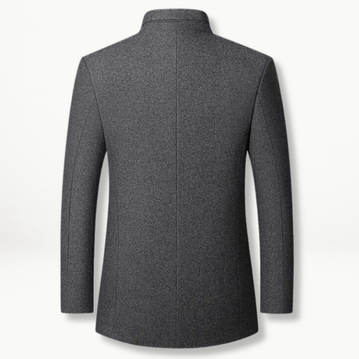 Men’s Stand Collar Wool-Blend Coat | Button-Up Dress Jacket | Midweight Fall Outerwear